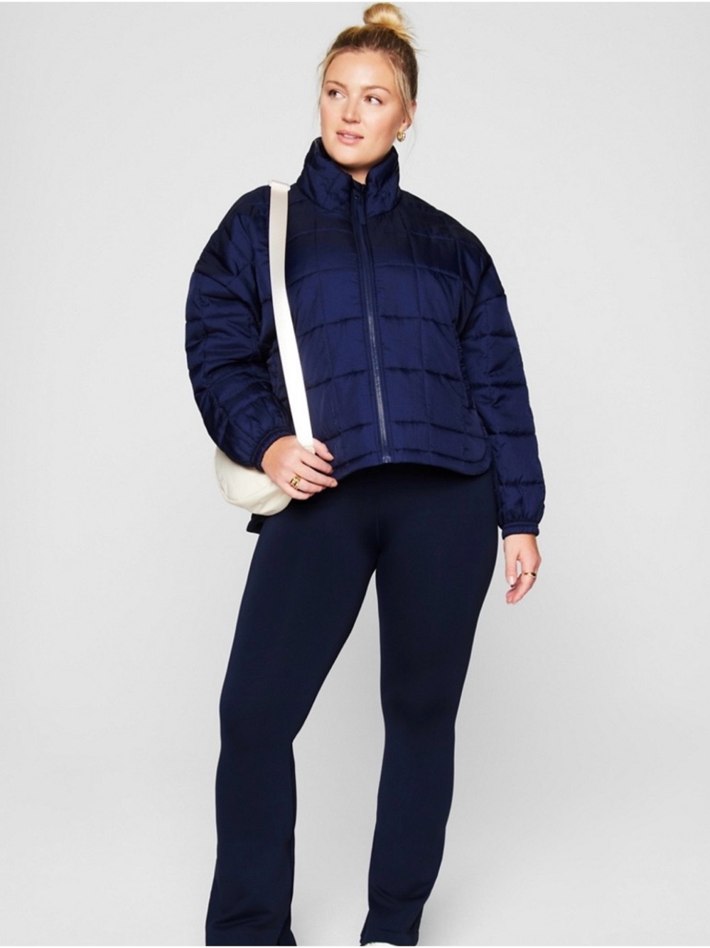 Fabletics Navy Cropped Quilted Puffer Jacket